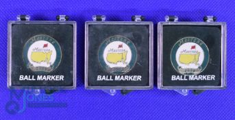 3x 2009 Original US Masters Golf Tournament Enamel and Gilt Ball Markers - won by Angel Cabrera -