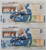 Pair 2005 Jack Nicklaus signed Royal Bank of Scotland £5 banknotes: issued to commemorate Jack