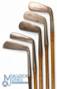 5x Metal blade putters incl Ernst Bradbeer Mitre brand wry neck, W Warden, Carnoustie shallow long