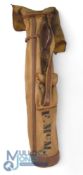 Rigid canvas and leather Golf Bag with internal hood, good sound leather base, carrying strap,