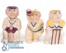 Three novelty Cricket themed H J Wood pottery jugs. H J Wood pottery jugs, each modelled as a
