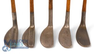 5x Assorted alloy mallet head putters incl Spalding Bros with sound hosel, Braid Mills flat model