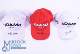 Tom Watson 8x Major Champion signed Adams Golf caps (3) all signed to the peak incl 2x Adams 18