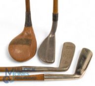4x Interesting clubs incl JH Taylor Dreadnought stripe top light stained persimmon spoon, JH
