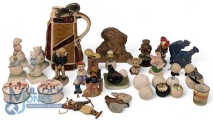 Golf Themed Collector items: a box with noted items to incl a musical ceramic golf caddy, Country