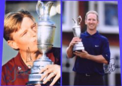 2001 David Duval and 2002 Ernie Els Open Golf Champions signed colour press photographs - played