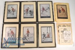 7x Period Edmund Fuller Golf humorous Prints: 7 good framed images of the first drive, the last