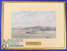Original Golfing watercolour titled 'St Andrews Golf Links' unsigned - with players on the putting
