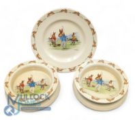 3x Royal Doulton china: 2 Bunnykins nursery bowls and a plate - all decorated with Three Rabbits