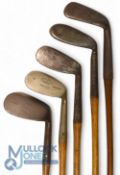 5x Assorted lofted irons to incl Gibson for Army and Navy niblick, James Grose, London round back