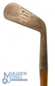 Tom Morris, St Andrews showing the Tom Stewart cleek mark smooth faced driving iron fitted with a