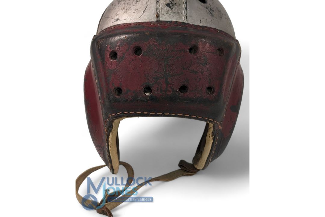 Vintage Rawlings A12 American Football Helmet. 1940s red and silver with adjustable strap overall - Image 3 of 3