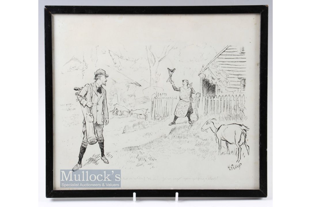 D L Ghilchik (1892-1972) original pen and ink humorous large golfing sketch signed lower right -