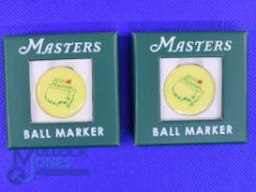 2x 2021 Original US Masters Golf Tournament Enamel and Gilt Ball Markers won by Hideki Matsuyama