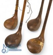 4x Assorted socket head woods incl D Anderson & Son St Andrews supreme model stripe top spoon with