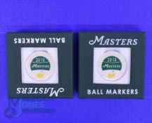 2x 2018 Original US Masters Golf Tournament Enamel and Gilt Ball Markers - won by Patrick Reed- in