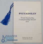 1974 Piccadilly World Match Play Golf Championship Menu: multi signed by - Bob Charles, Ben