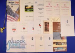 Folder of rare Golf Dinner Menus: to include Ryder Cup 1993 and 1995, 1999 Walker Cup 1999, Golf
