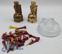 Golf Collectables: to include a glass dimple golf ball ashtray, 3 Dunlop Man golf brass bell