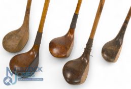 5x Assorted Socket neck persimmon woods including a modern hybrid styled spoon stamped A Patrick