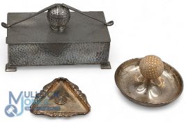 Golf Civic Pewter Cigar Cigarette Box, the box is wooden lined with golf ball and club decoration;