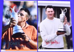 2003 Ben Curtis and 2004 Todd Hamilton Open Golf Champions signed colour press photographs -