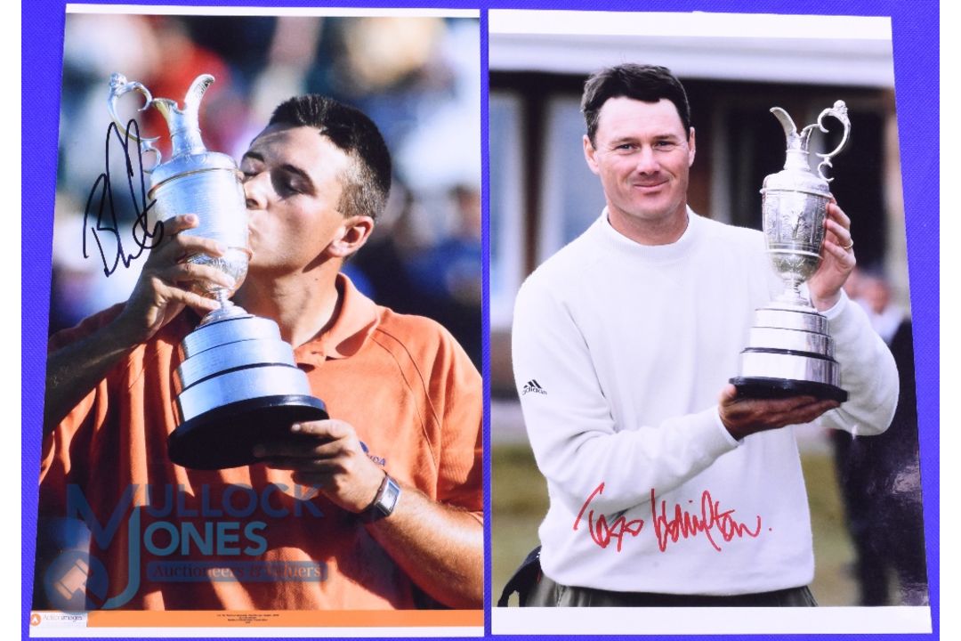 2003 Ben Curtis and 2004 Todd Hamilton Open Golf Champions signed colour press photographs -