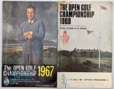 1967 and 1969 The Open Golf Championship Programmes: a good clean 1967 programme retaining part of