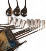 Full Set of Robert Forgan Gold Medal coated steel shaft golf clubs with flanged soled irons