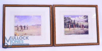 Pair of Golfing Prints: featuring early golfers - f&g 40 x 36cm