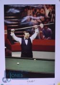 Snooker Autographed Print. Signed Photograph by Dennis Taylor in Action 1985 beating Steve Davis for