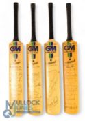 Miniature Signed Cricket Bats. Headingly Test for 1984, 1985 notable signatures Len Hutton, Brian