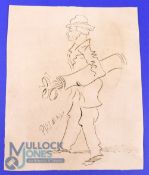Phil May R I and R P (b.1864 - d.1905) - original pen and ink Caricature Sketch of Golfing Caddie