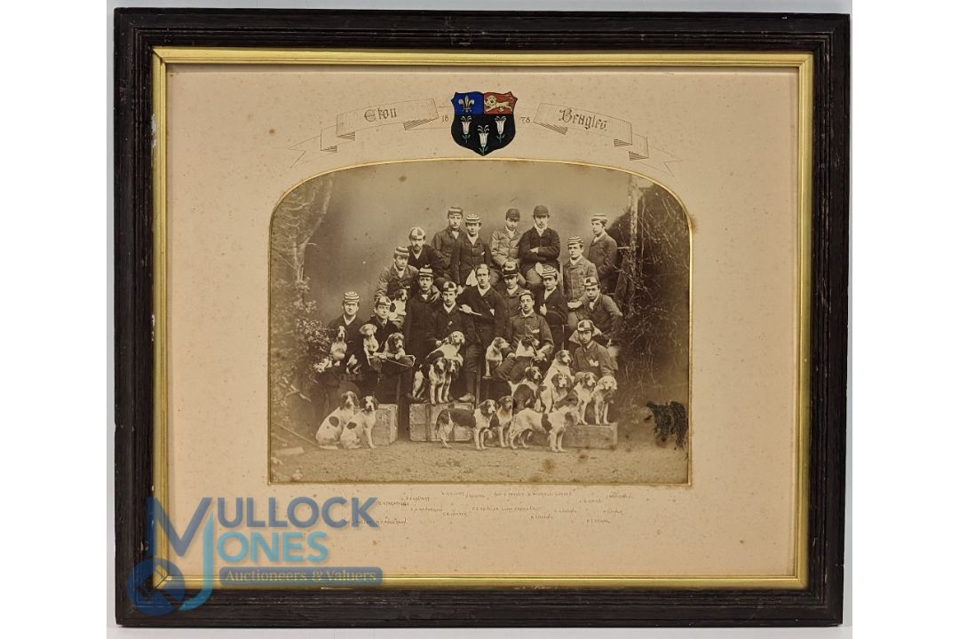 Eton College Beagles Photograph 1878. Sepia photograph featuring Eton Students named to mount with