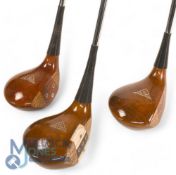 3x MacGregor MT Tourney persimmon woods - a striped insert driver stamped M85W, 2 wood stamped