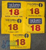 5x The Open Championship 18th Hole Flags: all signed by the winner, to include 1996 Royal Lytham - T