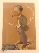Original watercolour Harry Rountree - Sporting illustration, believed to be a golfer, well framed