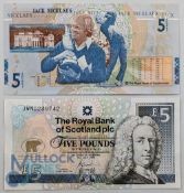2x Jack Nicklaus Royal Bank of Scotland £5 banknote issued to commemorate Jack Nicklaus 40th Year of