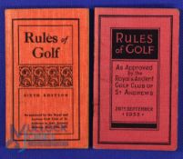 2x Early Rules of Golf Booklets issued in 1912 (6th Ed) and 1933 (10th ed) by The Royal Insurance