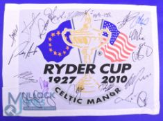 Autographs - multi-signed 2010 Ryder Cup Celtic Manor Golf Pin Flag - features 17x UK and Ireland