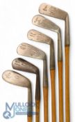 6x Assorted clubs incl Zenith by Nicoll mashie niblick, Elite round backed shallow head mashie, Alex