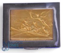 Gilt French Medal/ Plaque mounted in Silver Plated Box. The 1919 Royal Henley Peace Regatta was a