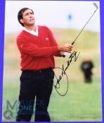 Severiano Ballesteros 5x Major Winner Signed Press Photograph - studying his Iron shot to the green-