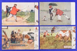Interesting collection of early amusing coloured golfing sketch postcards (4) all by Lance Thackeray