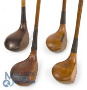 4x Assorted persimmon socket neck woods incl large head brassie stamped Forgan, St Andrews to the