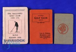 3x Interesting early 20thc English and Welsh Golf Club Members Rule Books and Fixtures - to incl