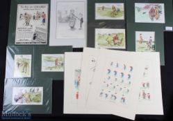 Hand Coloured Golf prints, Adverts and Cartoon: a mixed collection of various artists, 9 are mounted
