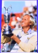 1986 Greg Norman Open Golf Champion signed colour press photograph - played at Turnberry with Norman