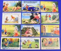 Variety of Seaside Saucy and other similar coloured golfing postcards c. postwar (12) - to include