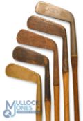 5x Assorted putters incl Forgan 62 model straight blade, Alex Low St Andrews lofted putter, J and
